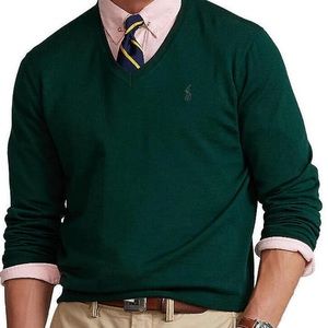 EUC Mens Polo by Ralph Lauren Pima Cotton V-Neck Sweater in Hunter Green